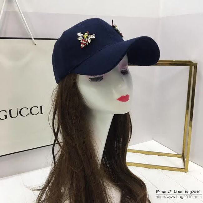 GUCCI古馳 時尚百搭款 帶鑽蜜蜂羊毛棒球帽 LLWJ5841